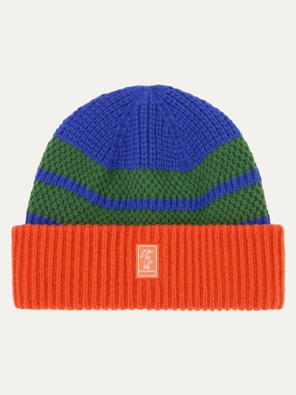 Sealskinz Kids Blue Apton Waterproof Cold Weather Striped Roll Cuff Beanie