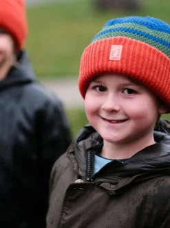 Sealskinz Kids Blue Apton Waterproof Cold Weather Striped Roll Cuff Beanie