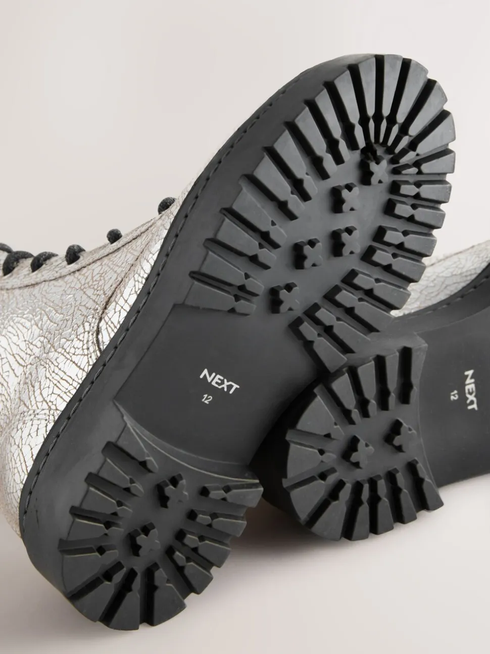 Silver Crackled Standard Fit (F) Leather Chunky Lace-Up Boots