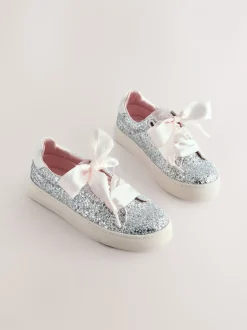 Silver Glitter Standard Fit (F) Occasion Lace-Up Trainers