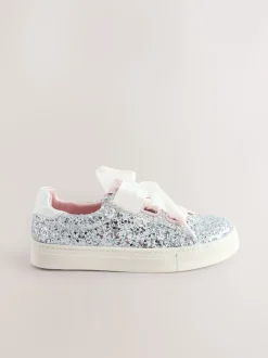 Silver Glitter Standard Fit (F) Occasion Lace-Up Trainers