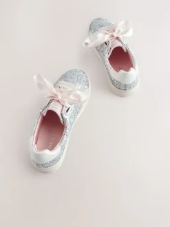 Silver Glitter Standard Fit (F) Occasion Lace-Up Trainers