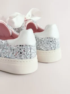 Silver Glitter Standard Fit (F) Occasion Lace-Up Trainers