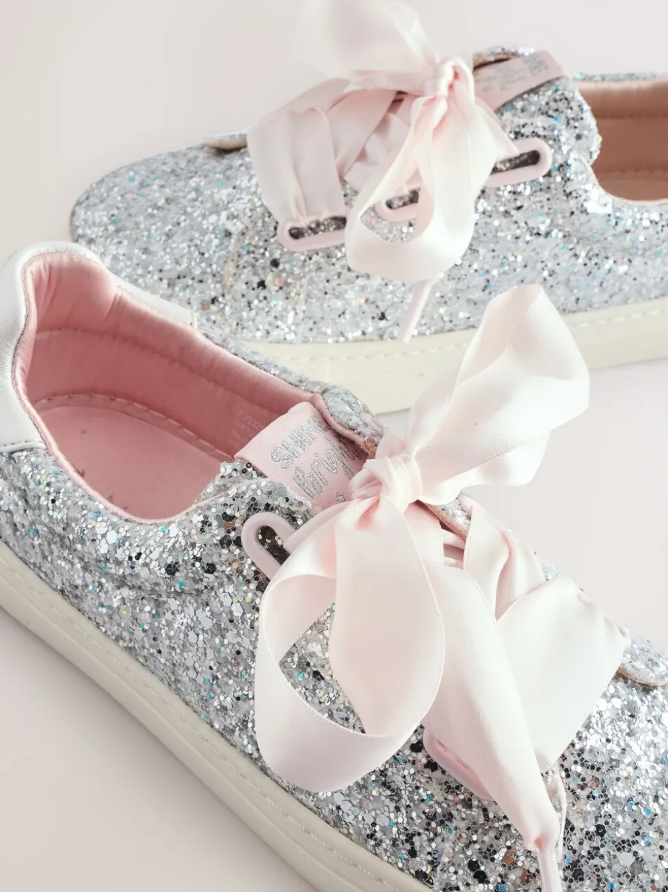 Silver Glitter Standard Fit (F) Occasion Lace-Up Trainers