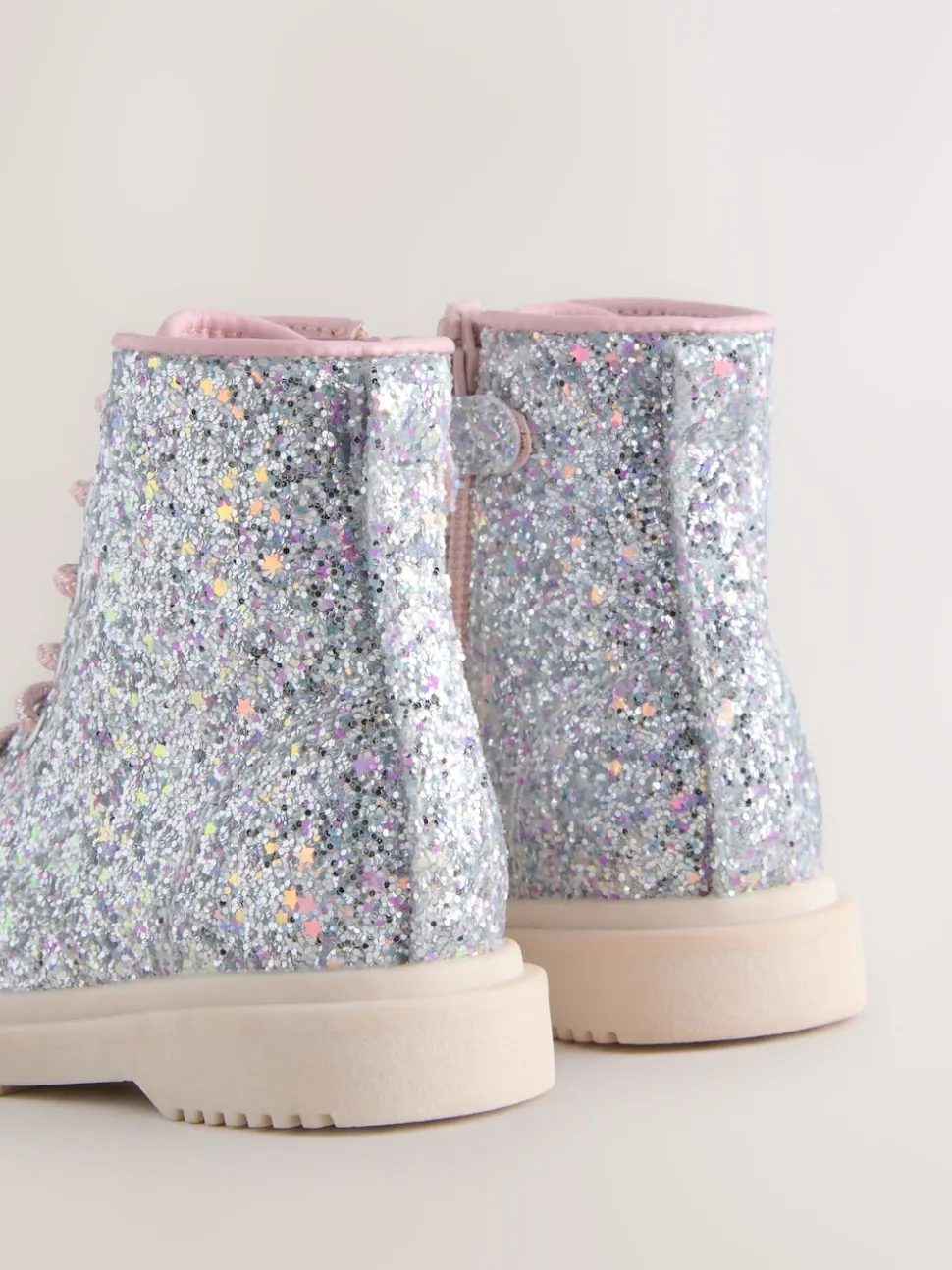 Silver Glitter Standard Fit (F) Lace-Up Ankle Boots