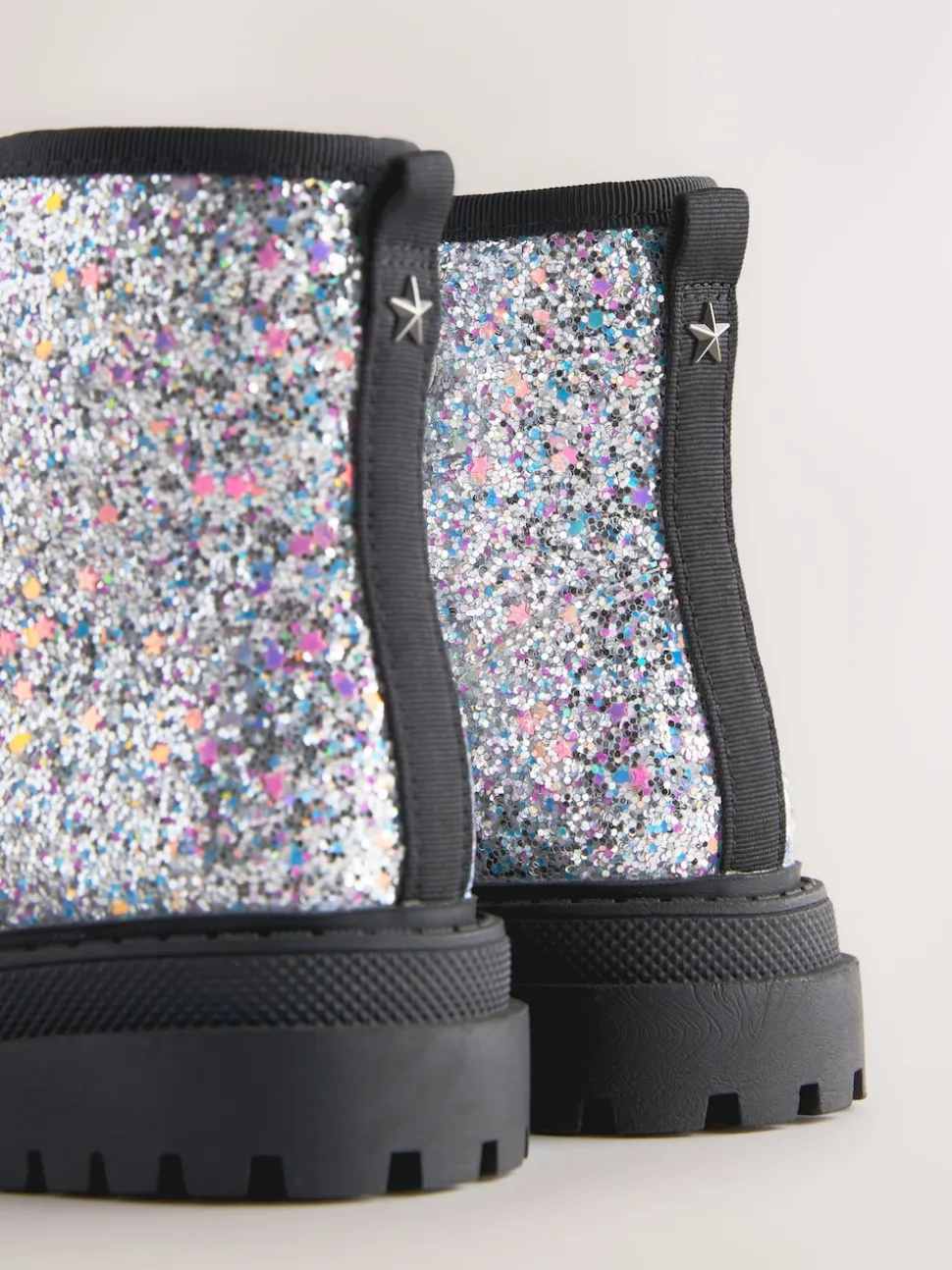 Silver Glitter Wide Fit (G) Warm Lined Lace-Up Ankle Boots
