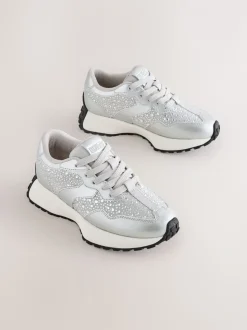 Silver Lace-Up Chunky Trainers