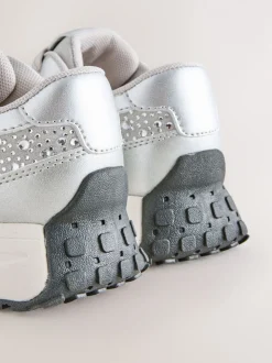 Silver Lace-Up Chunky Trainers