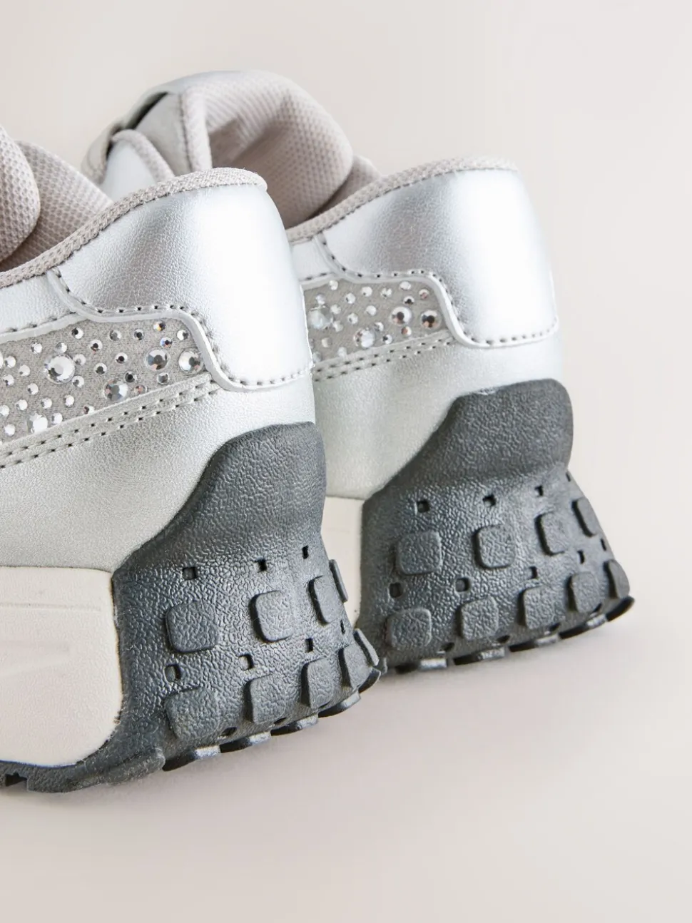 Silver Lace-Up Chunky Trainers