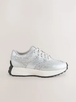 Silver Lace-Up Chunky Trainers