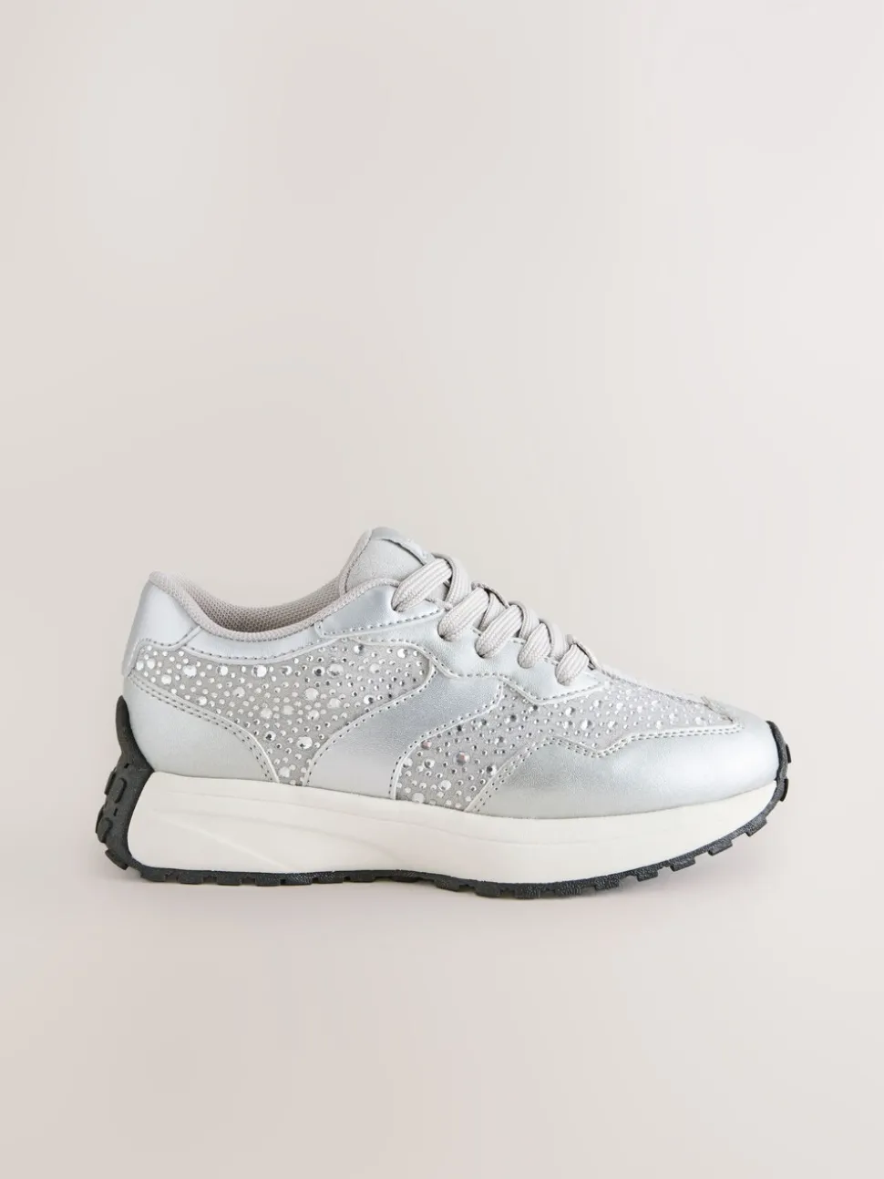 Silver Lace-Up Chunky Trainers