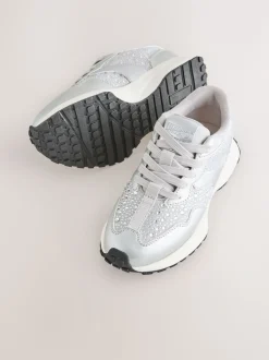 Silver Lace-Up Chunky Trainers