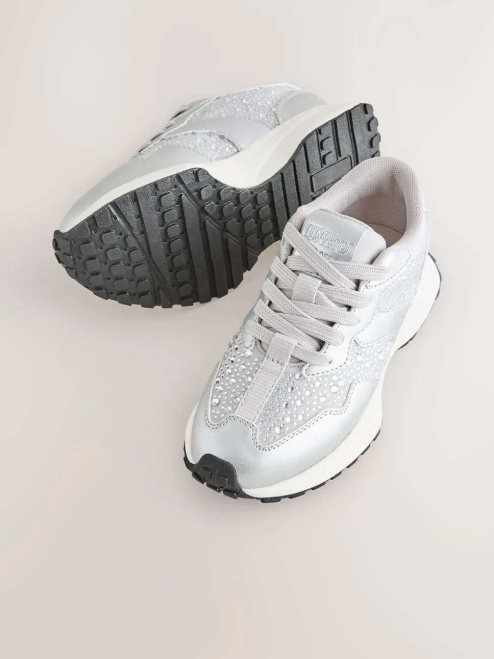 Silver Lace-Up Chunky Trainers