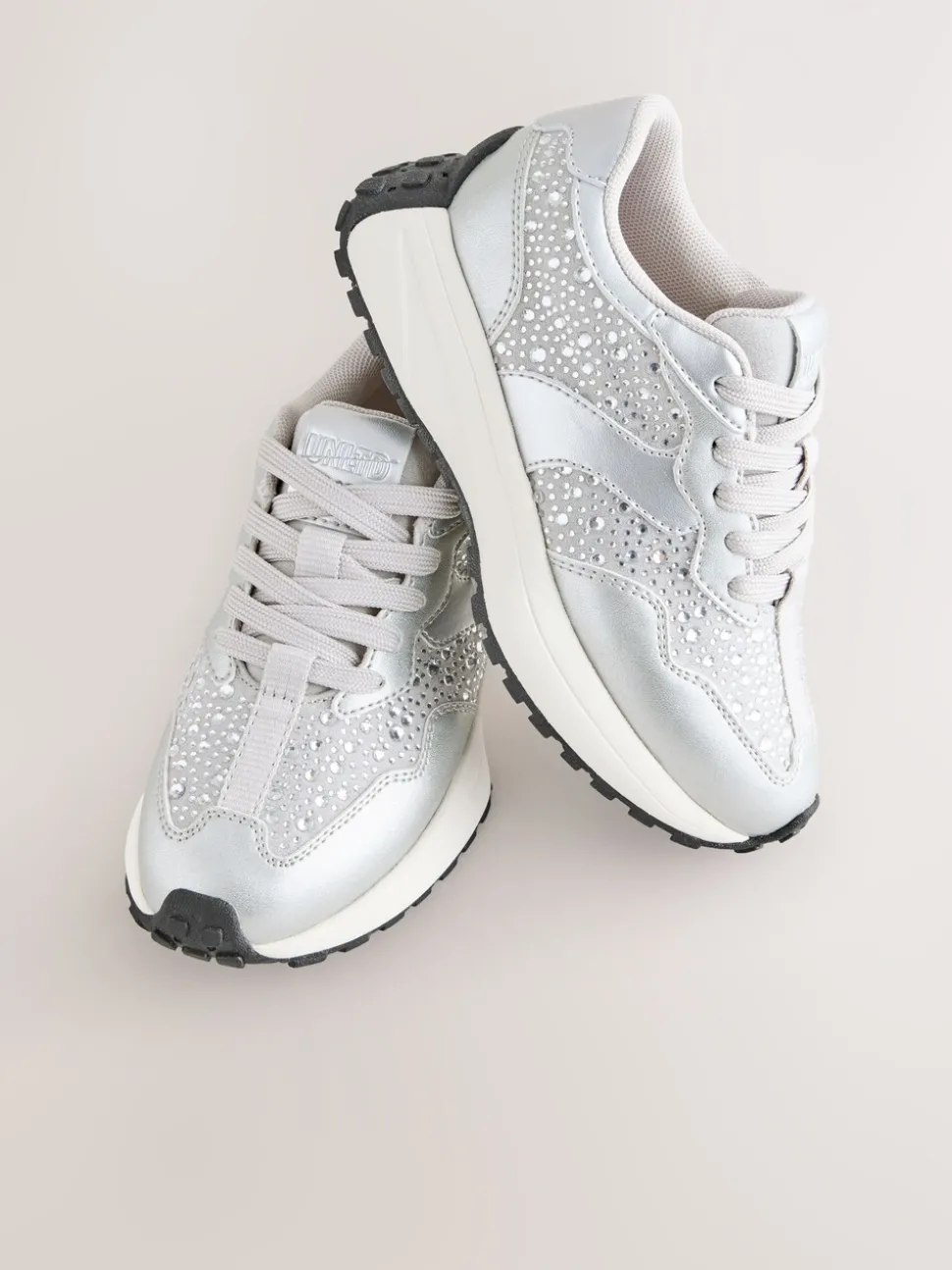 Silver Lace-Up Chunky Trainers