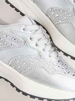 Silver Lace-Up Chunky Trainers