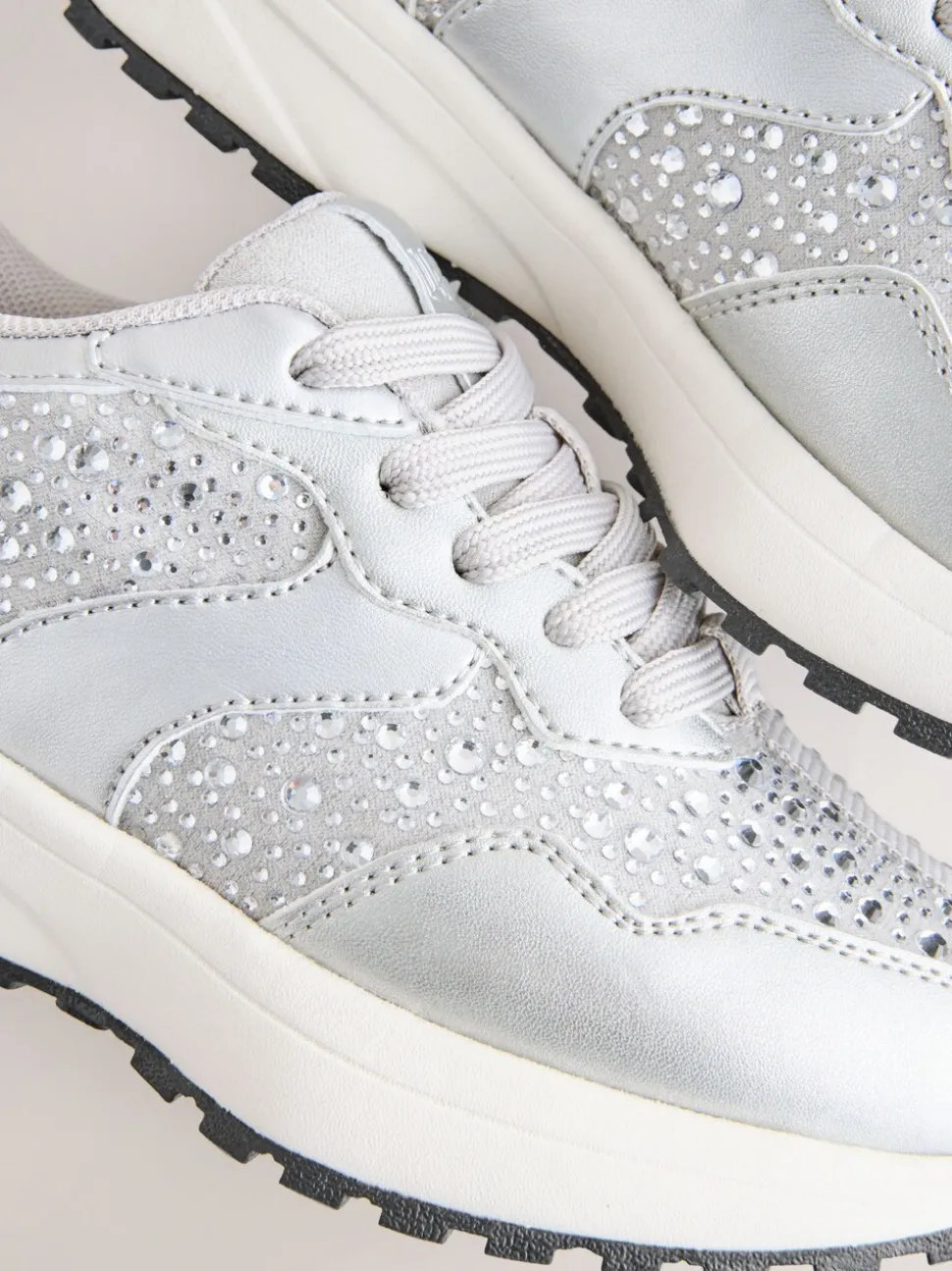 Silver Lace-Up Chunky Trainers