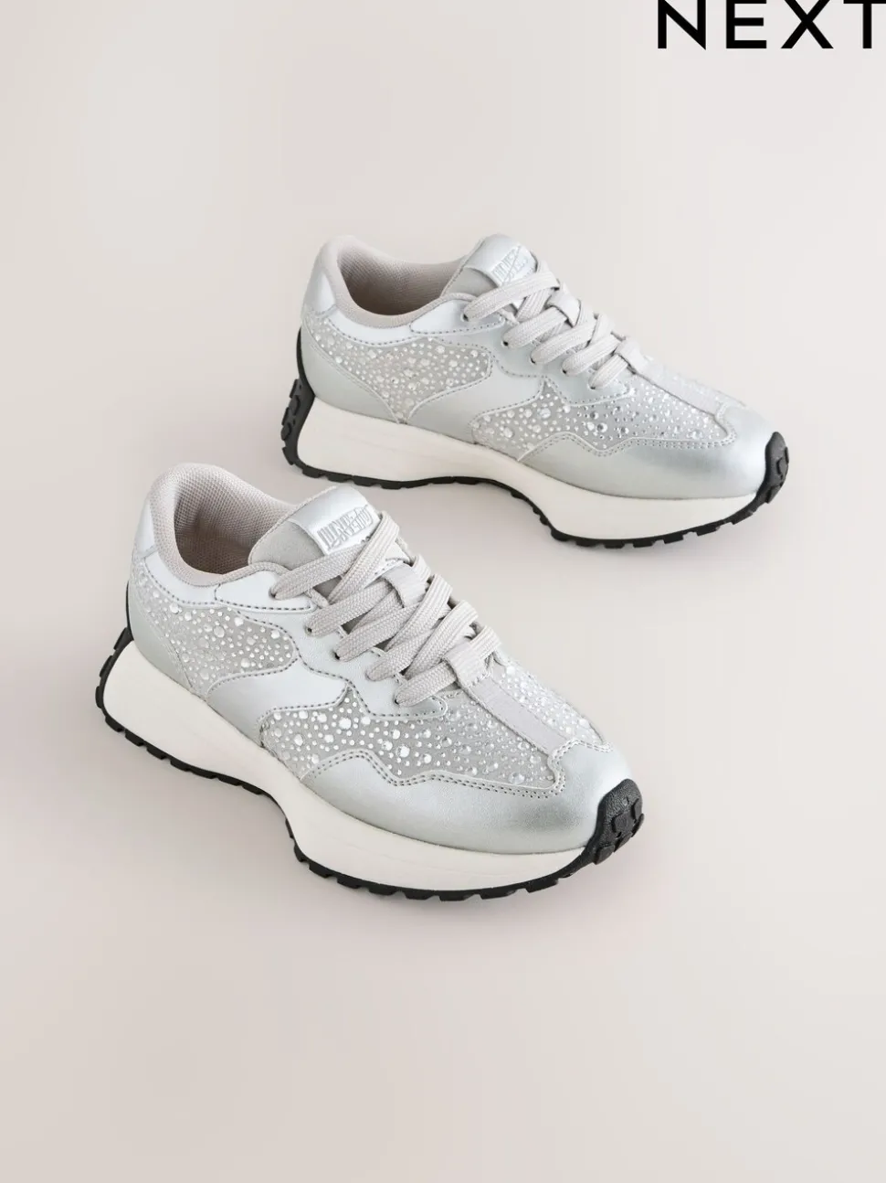 Silver Lace-Up Chunky Trainers