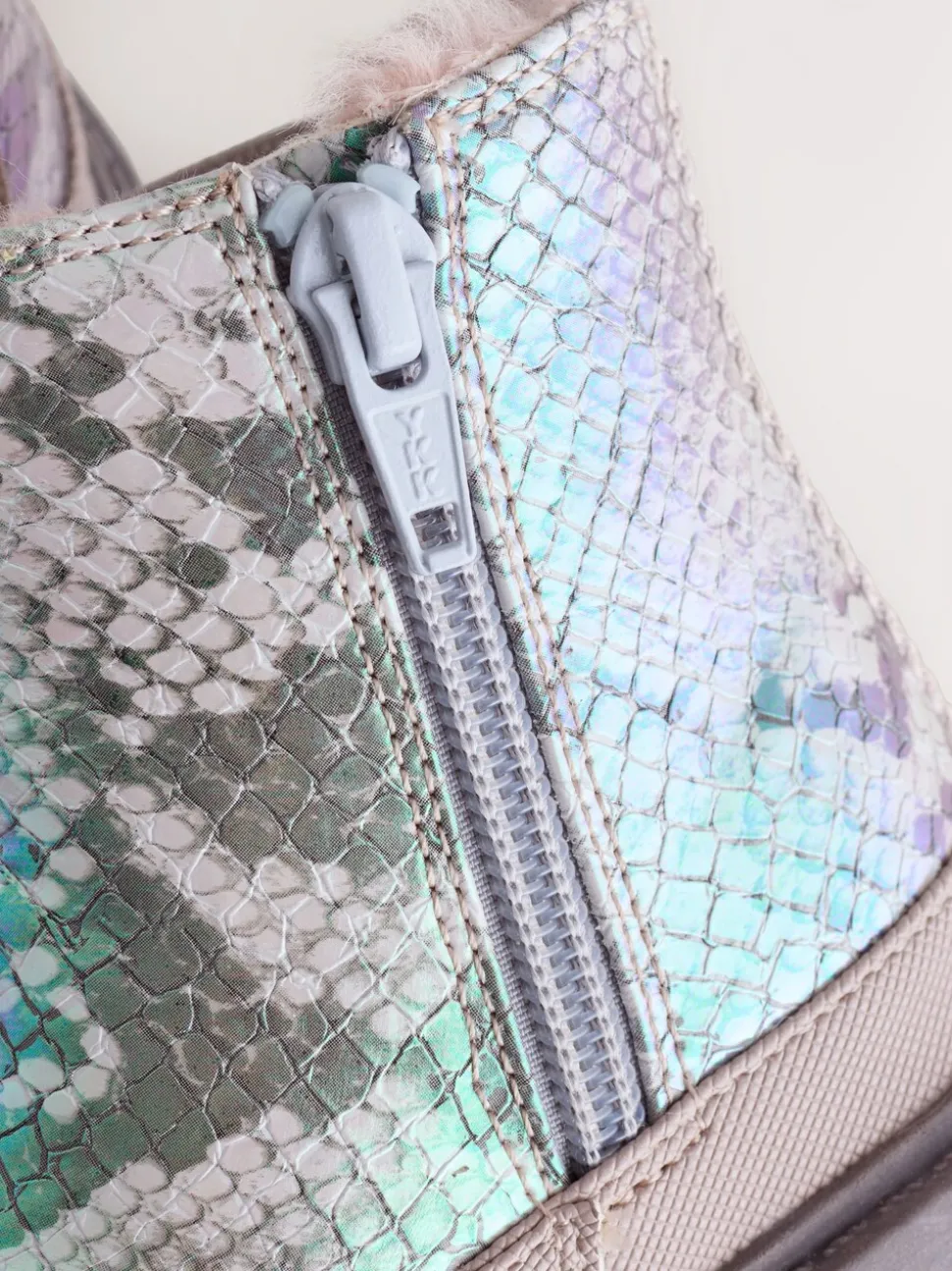 Silver Metallic Snake Chunky Chelsea Ankle Boots