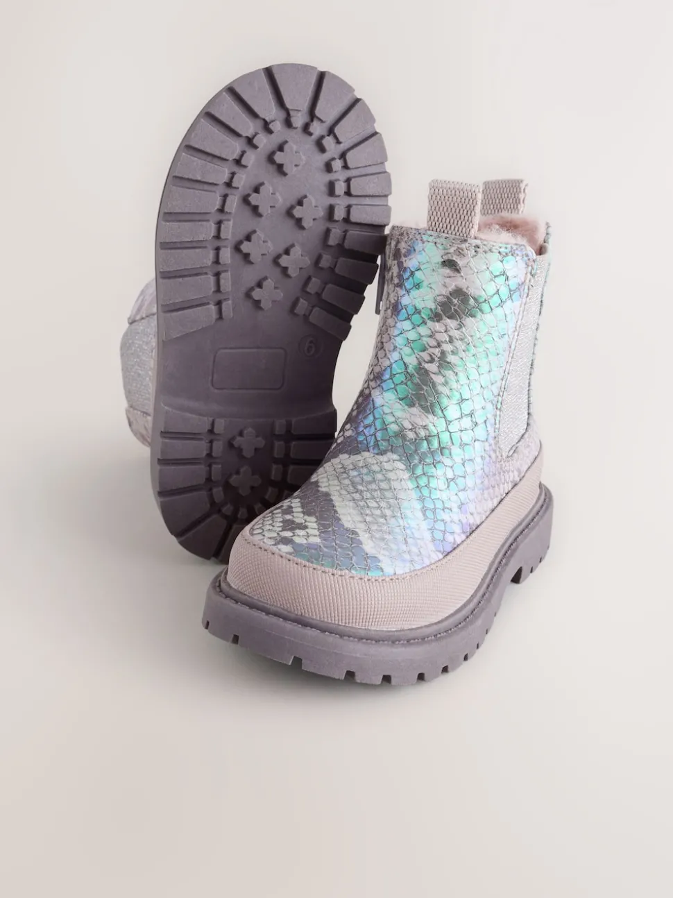 Silver Metallic Snake Chunky Chelsea Ankle Boots