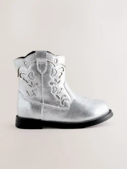 Silver Metallic Western Cowboy Ankle Boots