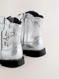 Silver Metallic Western Cowboy Ankle Boots