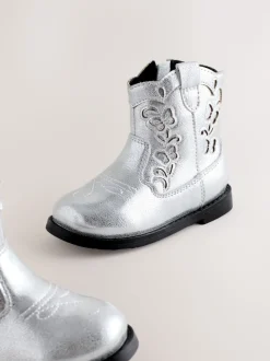 Silver Metallic Western Cowboy Ankle Boots