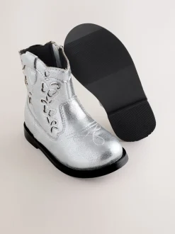 Silver Metallic Western Cowboy Ankle Boots