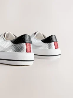 Silver Snake Print Lace-Up Low Top Trainers