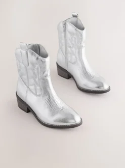 Silver Western Ankle Boots