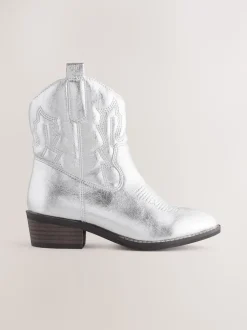 Silver Western Ankle Boots