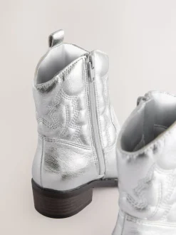 Silver Western Ankle Boots