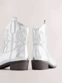 Silver Western Ankle Boots