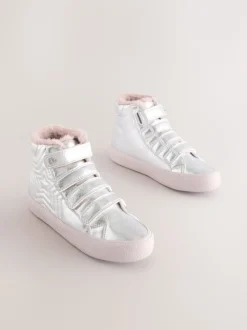 Silver Wide Fit (G) Touch and Close Fastening High Top Trainers