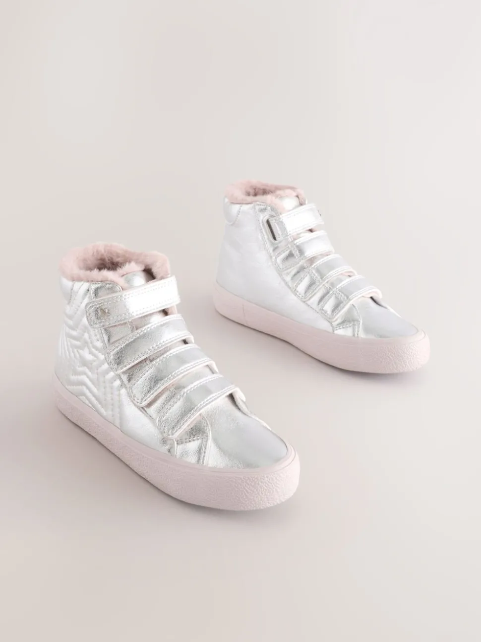 Silver Wide Fit (G) Touch and Close Fastening High Top Trainers