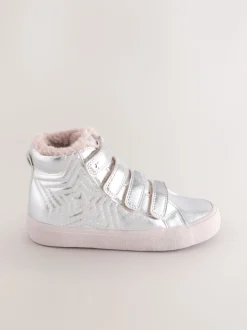 Silver Wide Fit (G) Touch and Close Fastening High Top Trainers