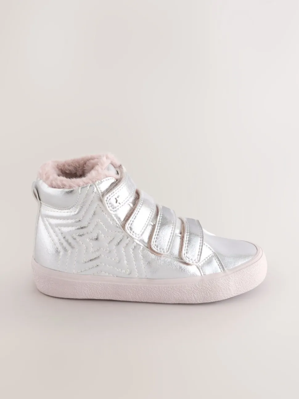 Silver Wide Fit (G) Touch and Close Fastening High Top Trainers