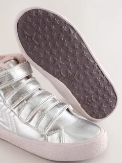 Silver Wide Fit (G) Touch and Close Fastening High Top Trainers