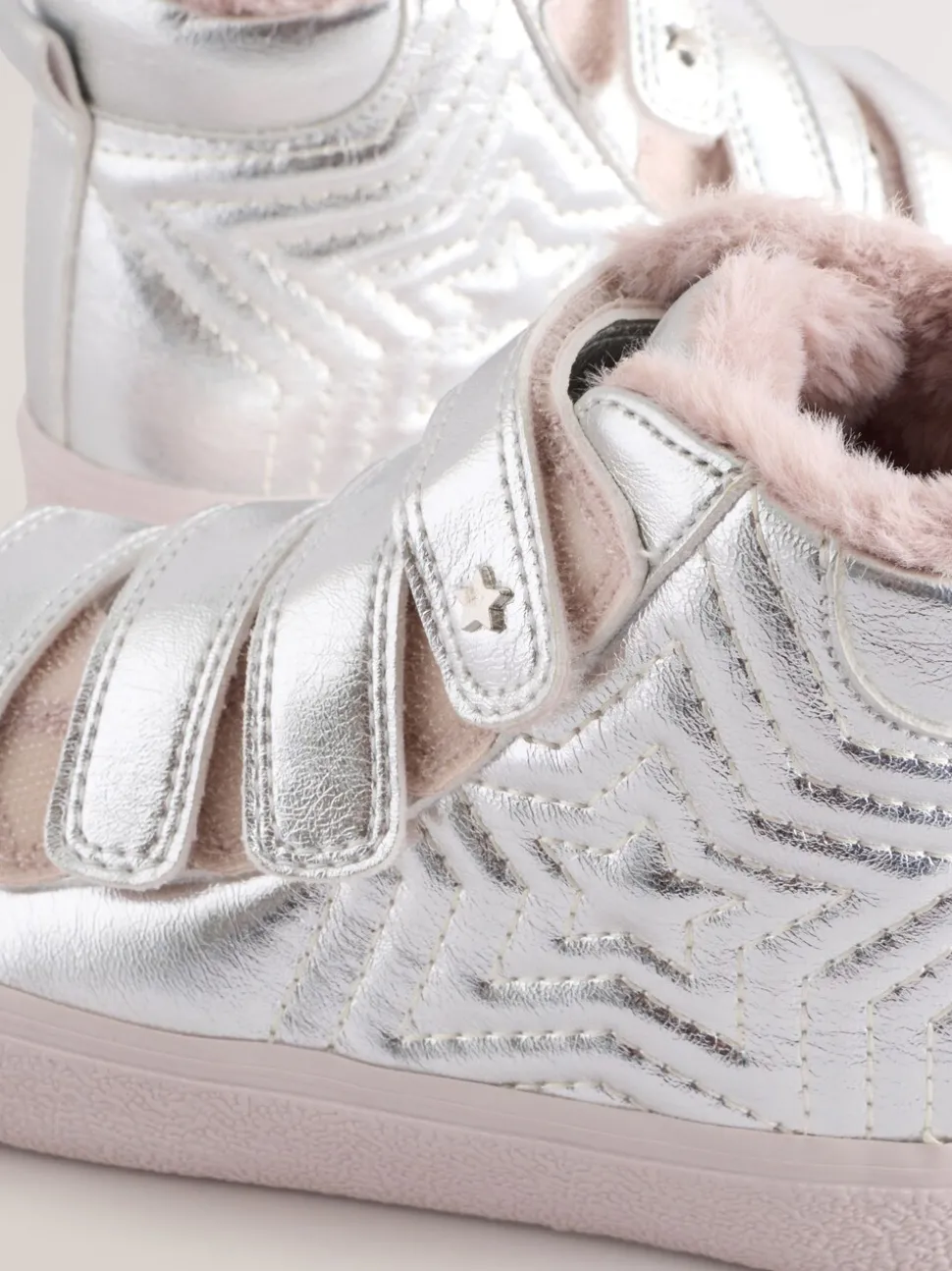 Silver Wide Fit (G) Touch and Close Fastening High Top Trainers