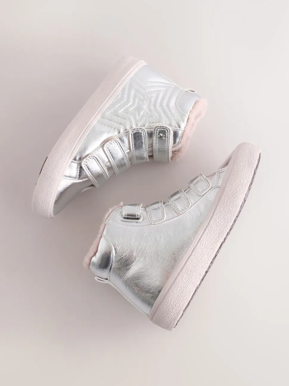 Silver Wide Fit (G) Touch and Close Fastening High Top Trainers