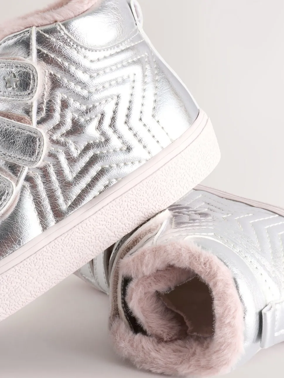 Silver Wide Fit (G) Touch and Close Fastening High Top Trainers
