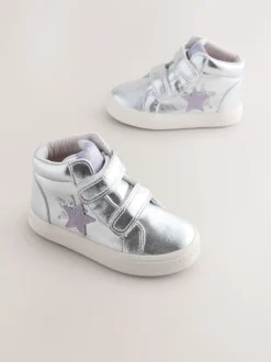 Silver Wide Fit (G) Touch Fasten High Top Trainers