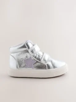 Silver Wide Fit (G) Touch Fasten High Top Trainers