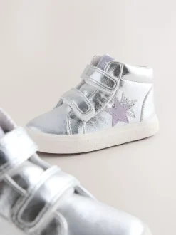 Silver Wide Fit (G) Touch Fasten High Top Trainers