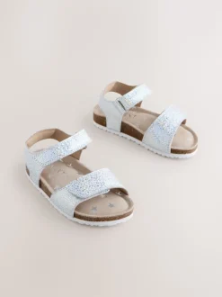 Silver Wide Fit (G) Touch Fastening Corkbed Sandals
