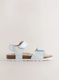 Silver Wide Fit (G) Touch Fastening Corkbed Sandals
