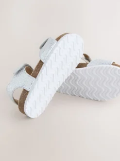 Silver Wide Fit (G) Touch Fastening Corkbed Sandals