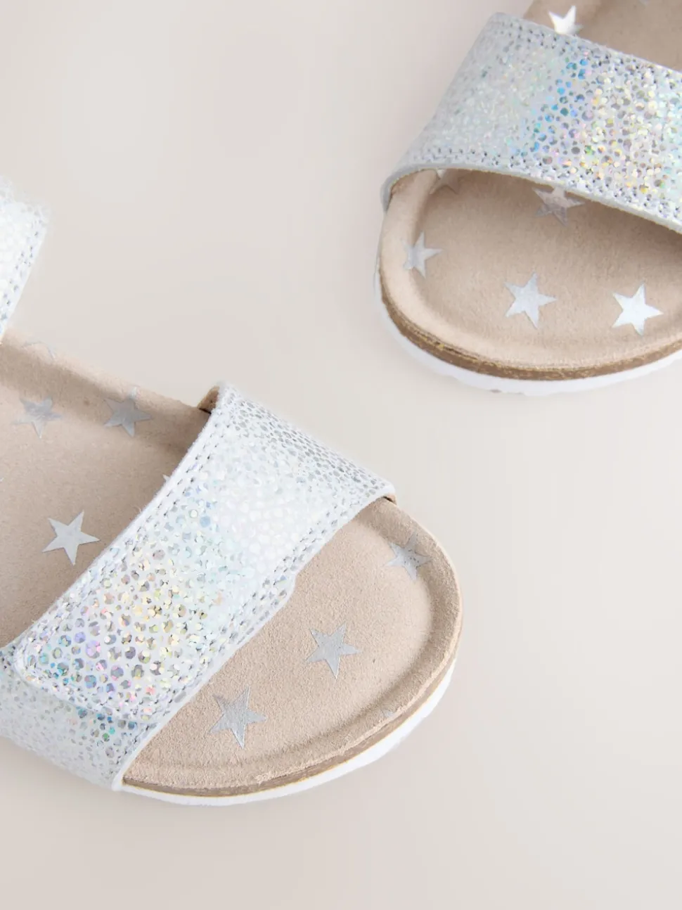 Silver Wide Fit (G) Touch Fastening Corkbed Sandals