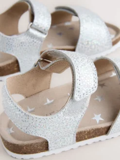 Silver Wide Fit (G) Touch Fastening Corkbed Sandals