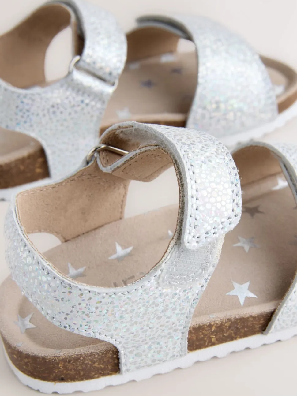 Silver Wide Fit (G) Touch Fastening Corkbed Sandals