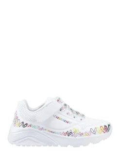 Skechers White Uno Lite Heart Craze Trainers
